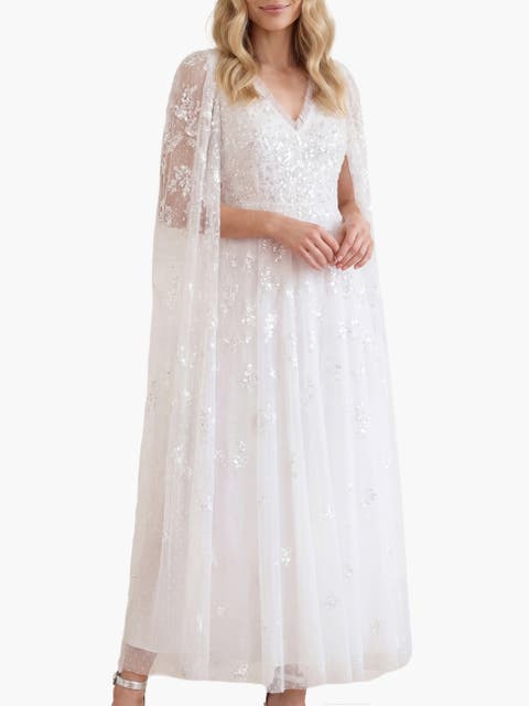 Freesia Shimmer Cape Sleeve Ankle Gown