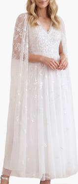 Needle & Thread Freesia Shimmer Cape Sleeve Ankle Gown