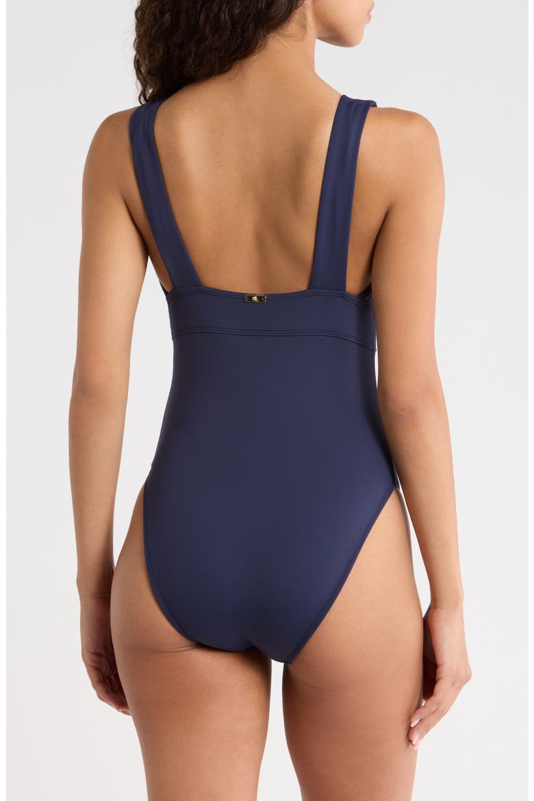 Modern V-Neck One-Piece Swimsuit, Alternate, color, DARK NAVY