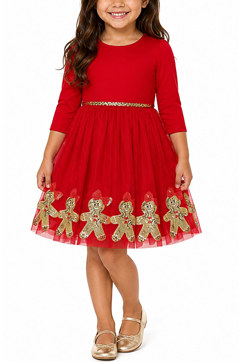 Kids' Gingerbread Sequin Border Dress, Alternate, color, RED