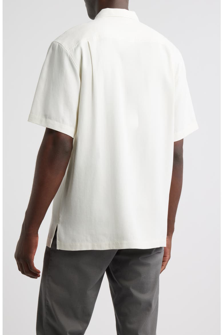 Herringbone Short Sleeve Silk Button-Up Camp Shirt, Alternate, color, CONTINENTAL