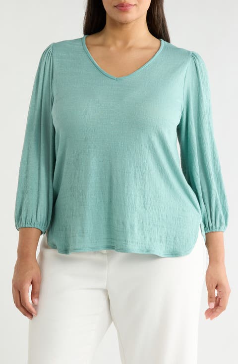 V-Neck Balloon Sleeve Top (Plus)
