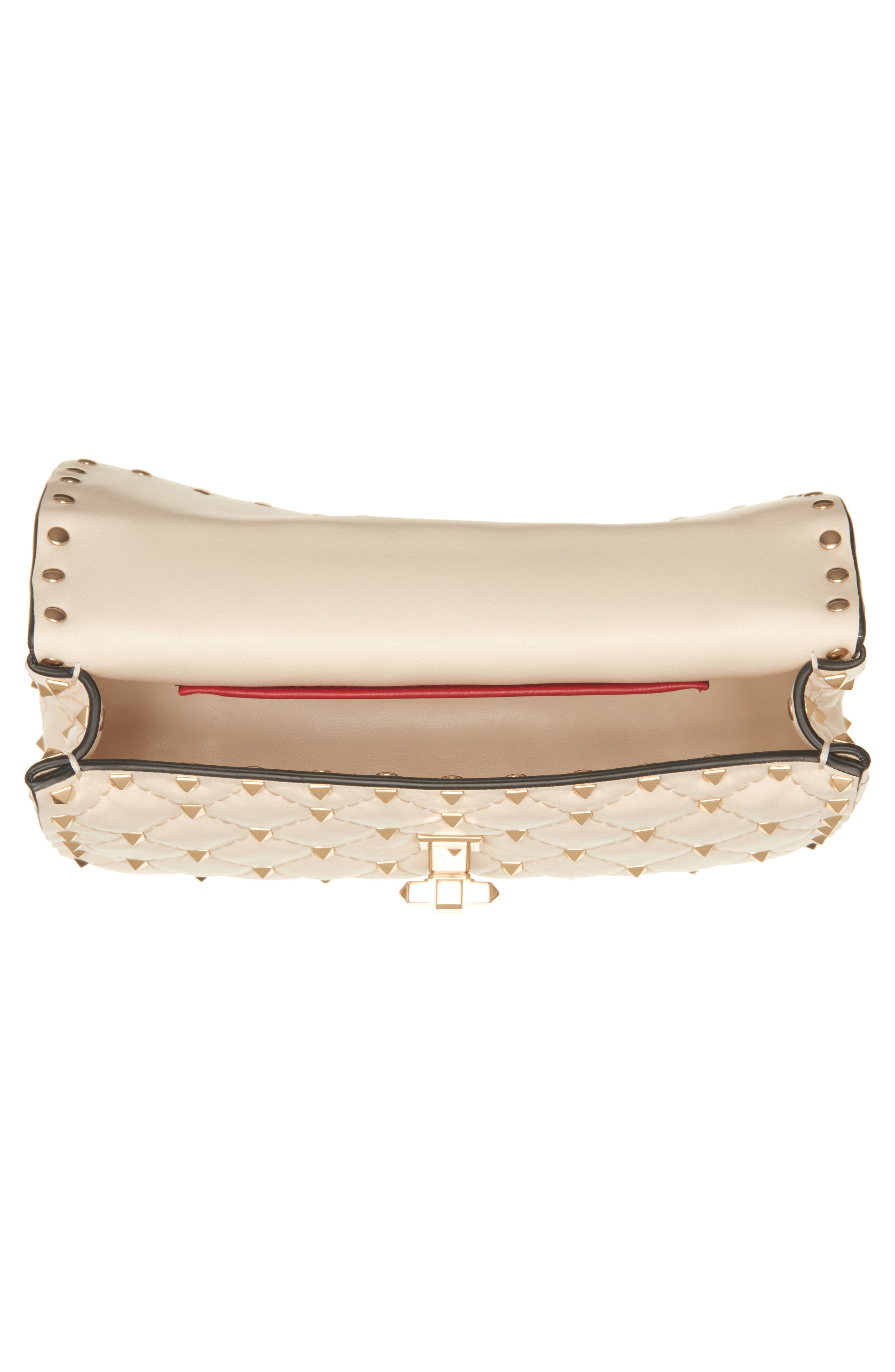 Valentino Garavani Small Rockstud Spike Leather Shoulder Bag, Alternate, color, Light Ivory