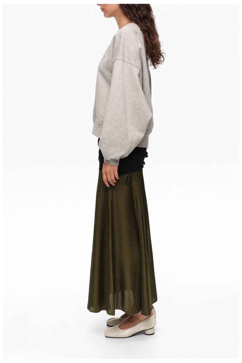 Mixed-Fabric A-Line Midi Skirt, Alternate, color, BLACK
