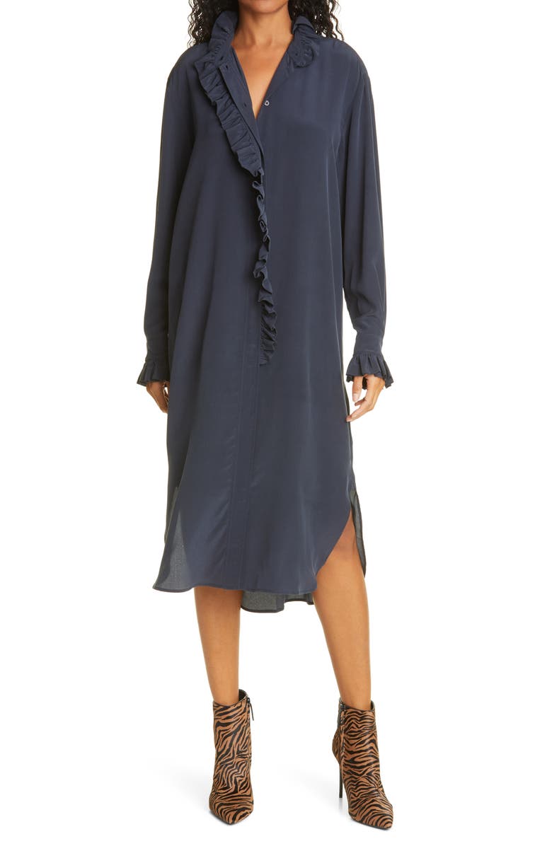 Samsøe Samsøe Jade Long Sleeve Silk Shirtdress, Main, color,