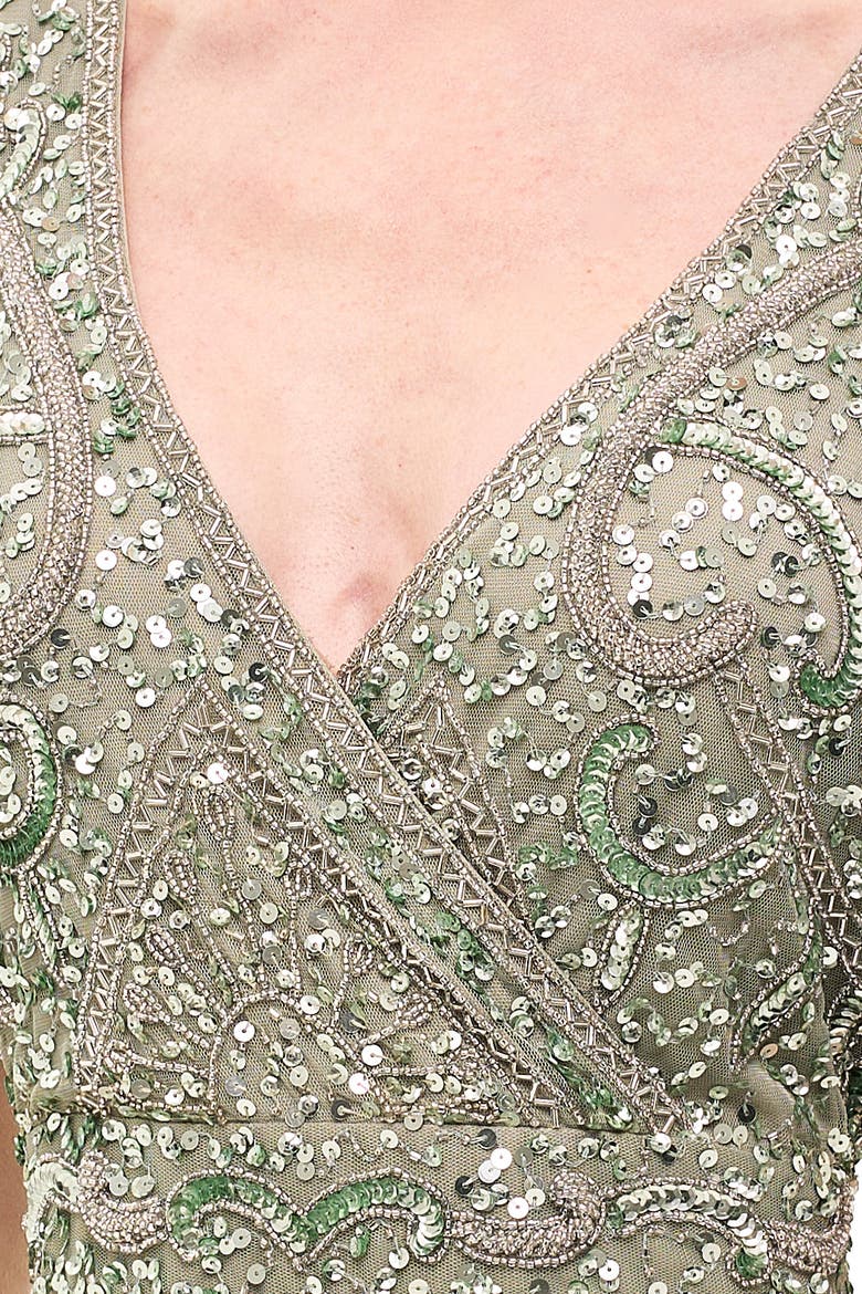Embellished Sequins Fitted Maxi Gown, Alternate, color, SAGE GREEN
