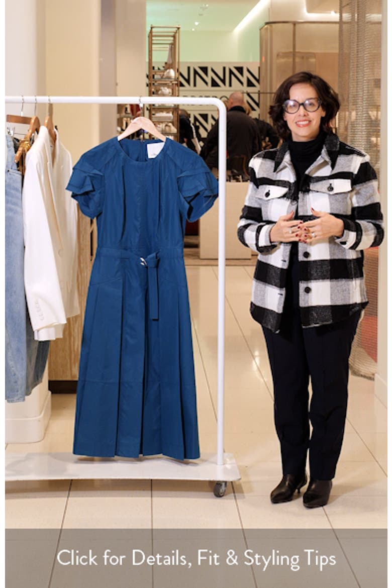 Cascade Petal Sleeve Belted Poplin Shirtdress video