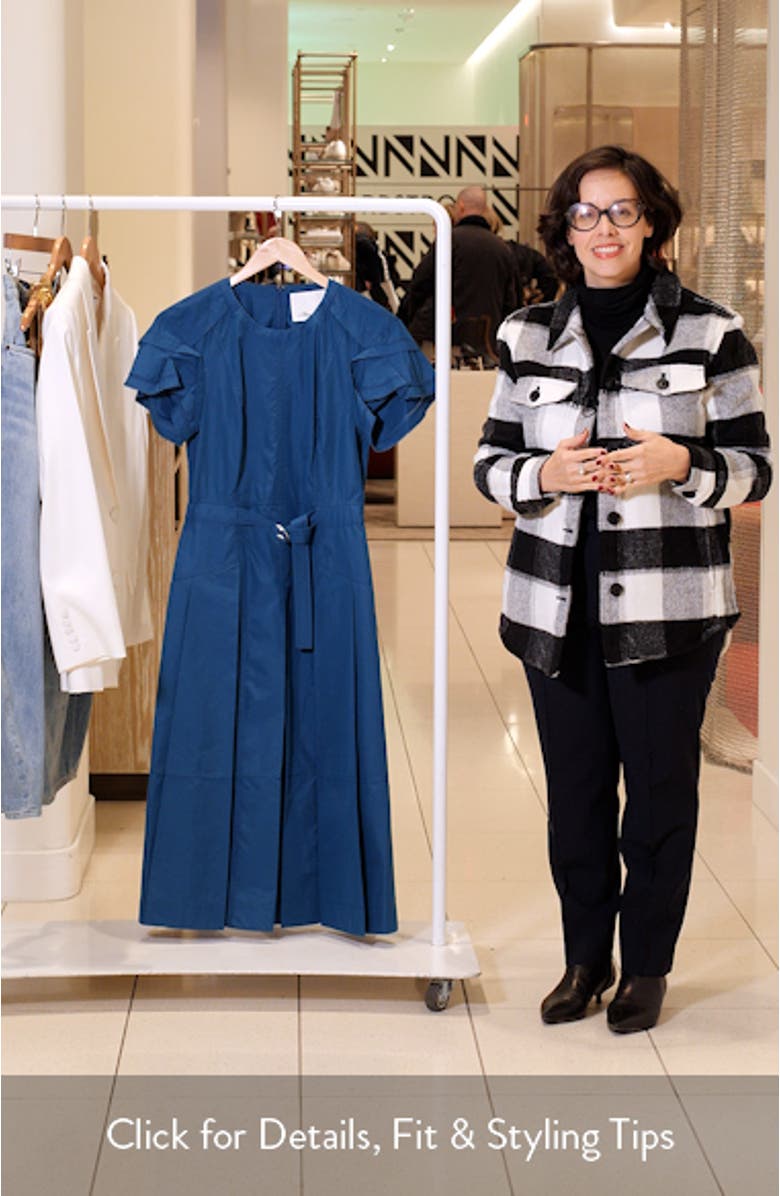 Cascade Petal Sleeve Belted Poplin Shirtdress, sales video thumbnail