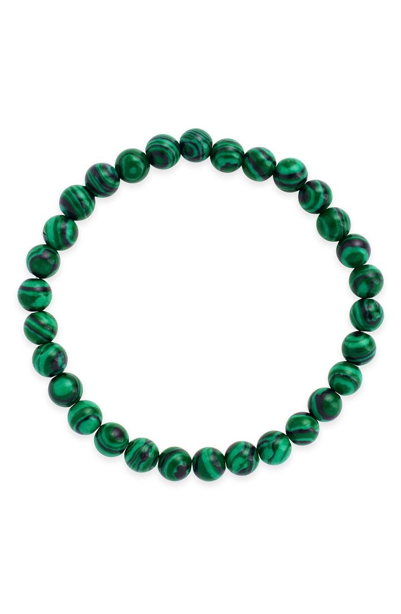 Sterling Forever Malachite Beaded Stretch Bracelet, Main, color, Malachite