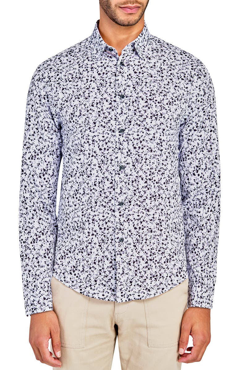 Brooklyn Brigade Mini Floral Recycled 4-Way Stretch Performance Long Sleeve Shirt, Main, color, White