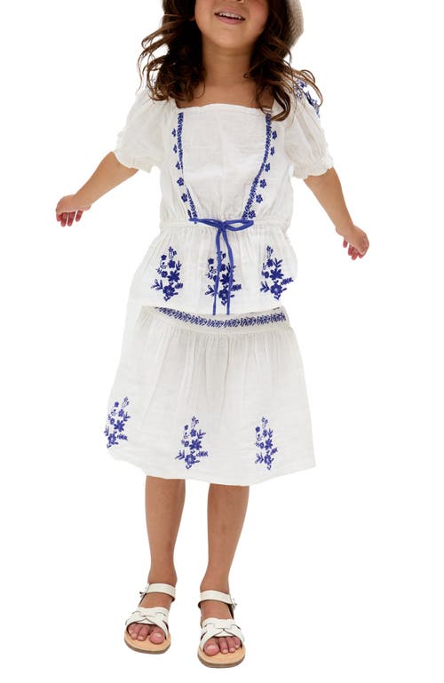 Raffya Kids Ally Paneled Waist Embroidered Skirt In White