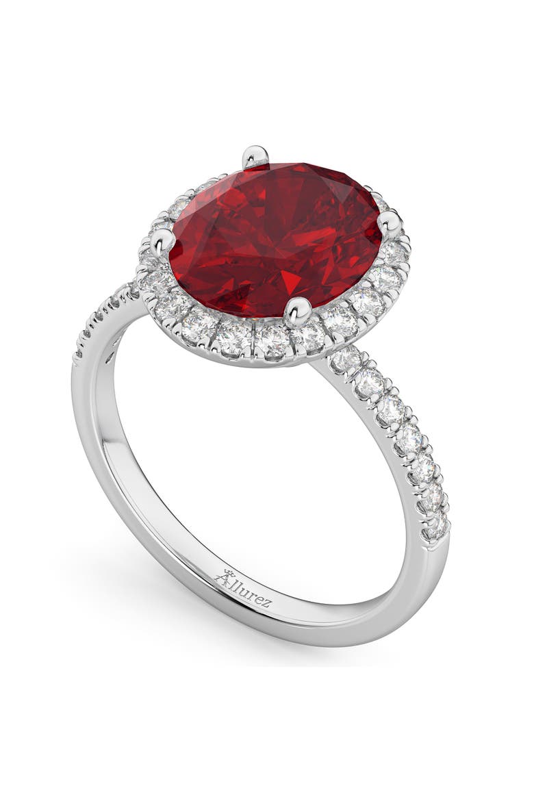Oval Cut Halo Ruby & Diamond Engagement Ring 14K, Alternate, color, 3.66ct/White Gold