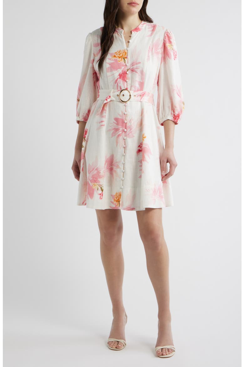 Floral Print Belted Dress, Main, color, LUCENT WHITE