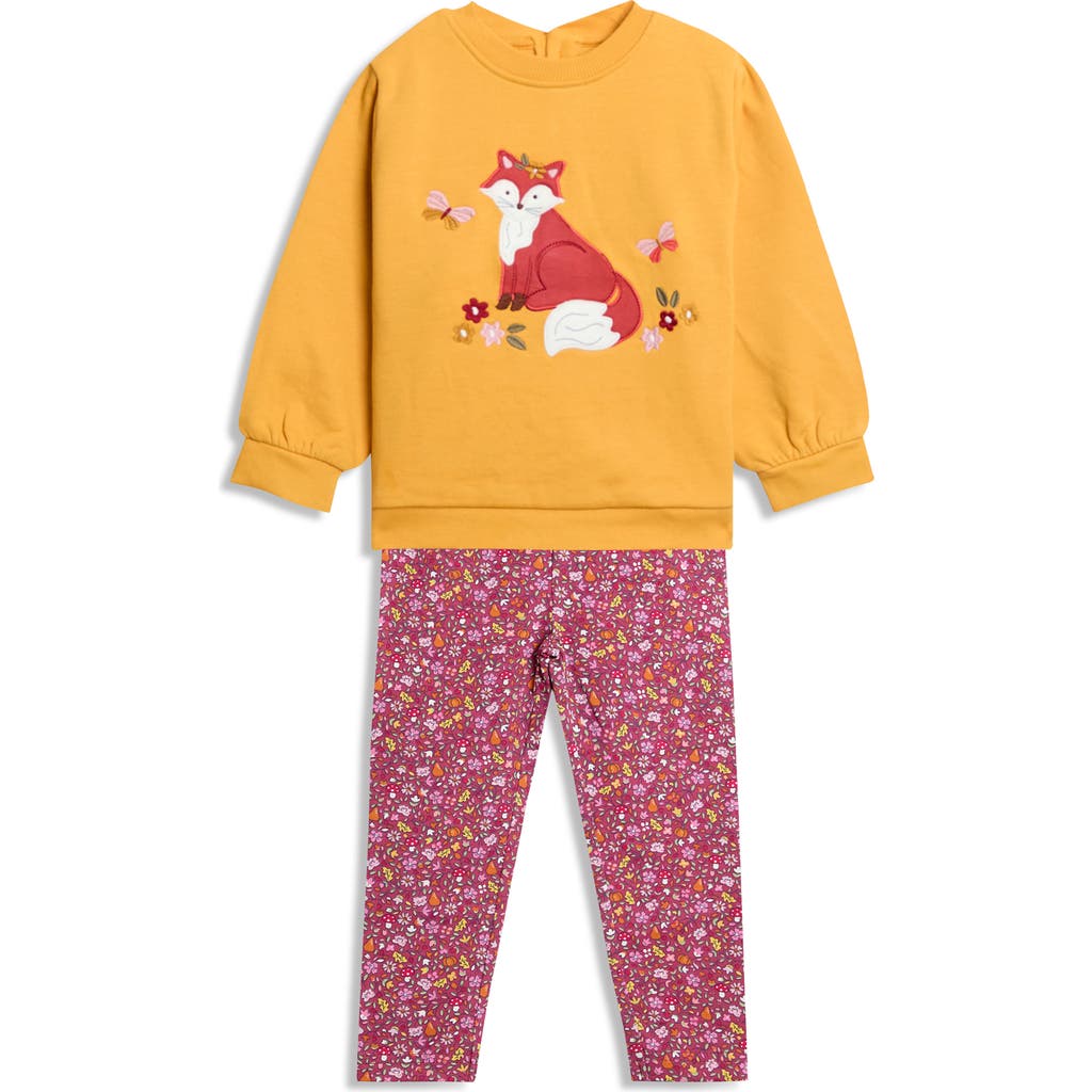 Jojo Maman Bébé Jojo Maman Bebe Fox Cotton Graphic Sweatshirt & Floral Leggings Set In Multi