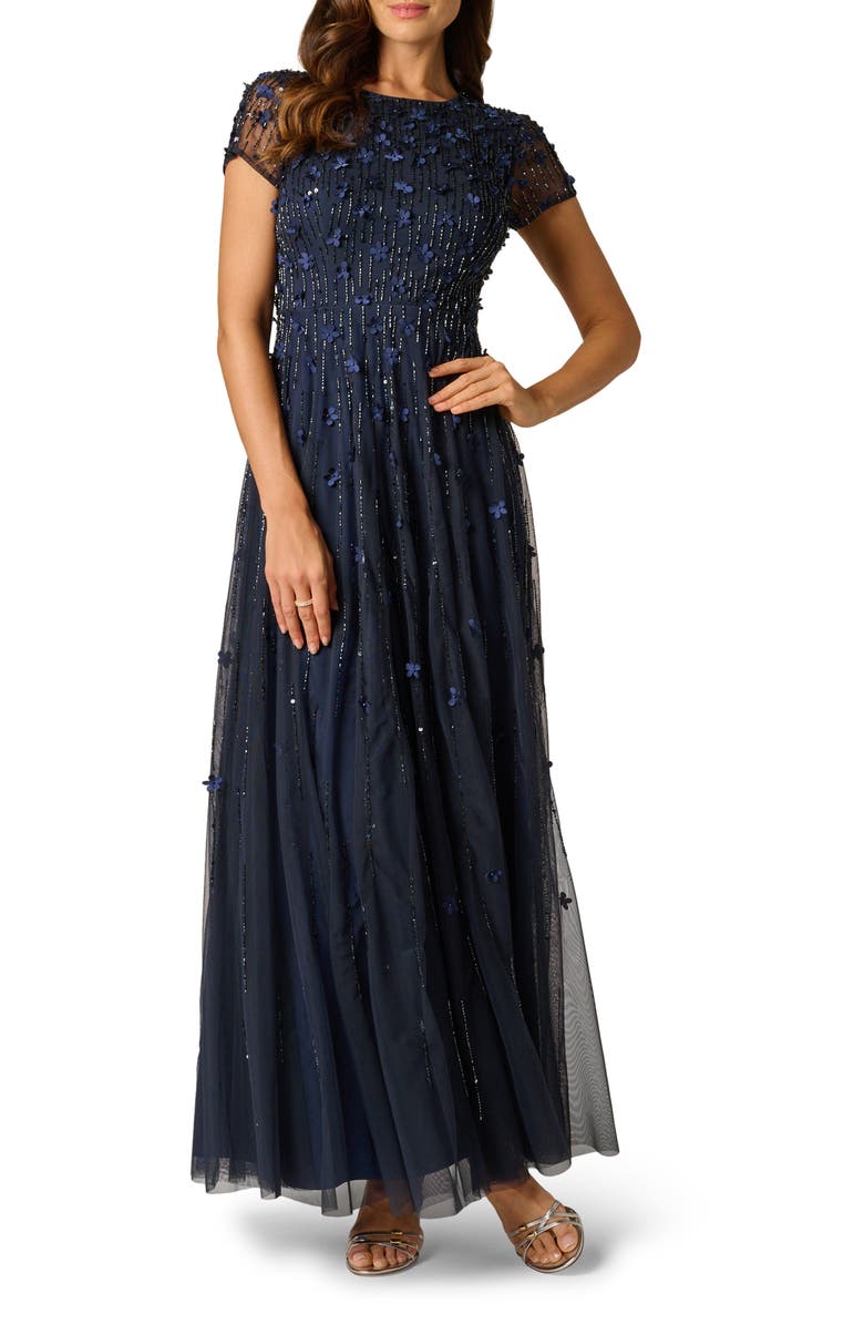 Adrianna Papell Beaded Appliqué Gown, Main, color, 