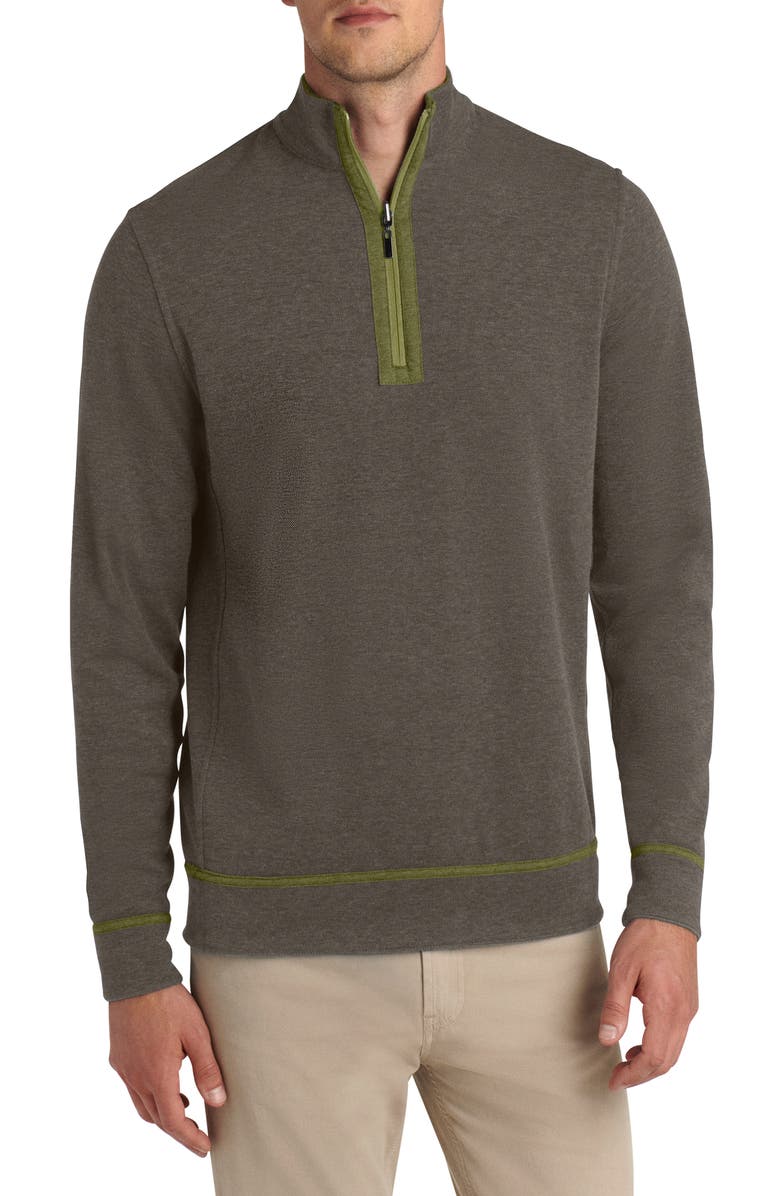 Bugatchi Reversible Quarter Zip Cotton Blend Pullover, Alternate, color, Khaki