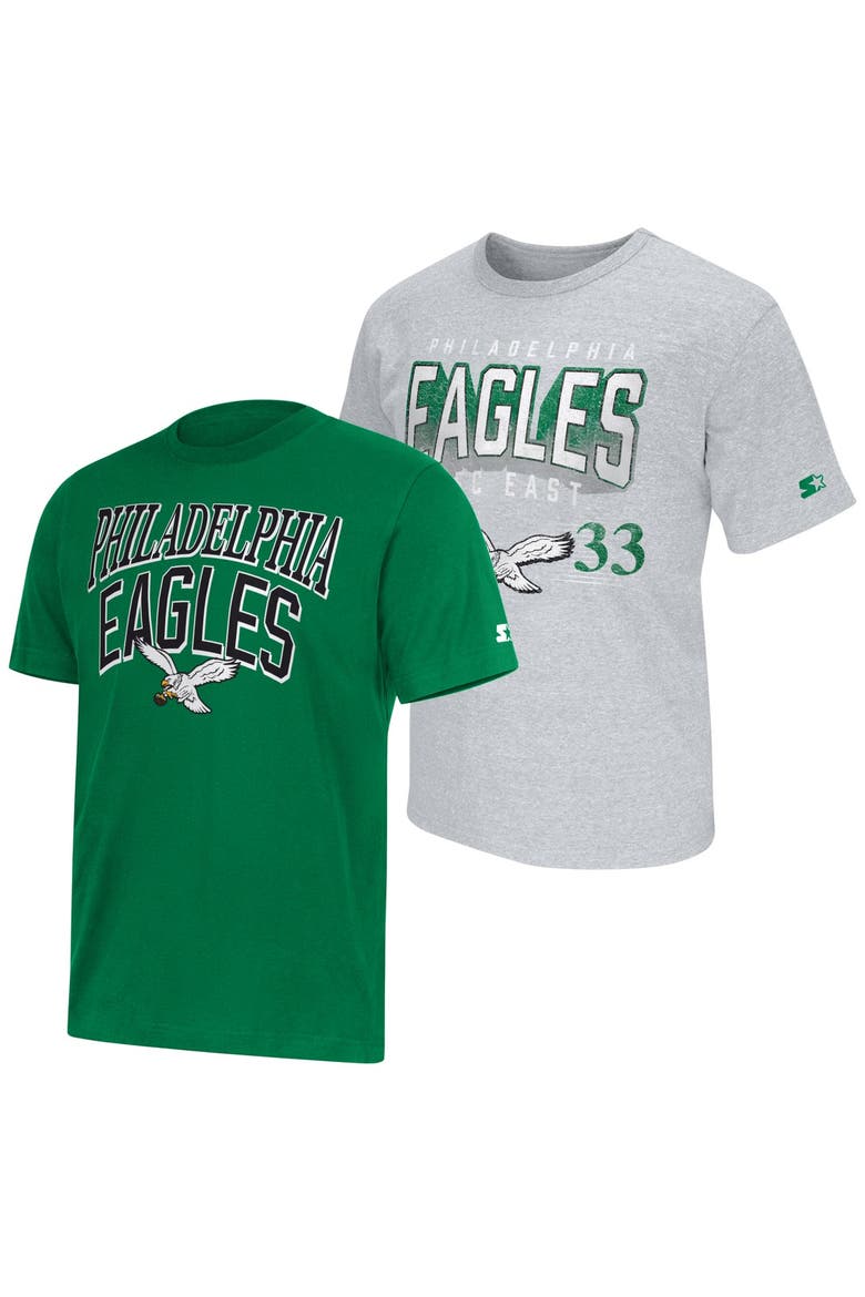 Men's Starter  Kelly Green/Heather Gray Philadelphia Eagles Two-Pack Throwback Logo T-Shirt Set, Main, color, Kelly Green