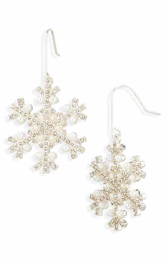 Leith Faux Pearl & Crystal Snowflake Drop Earrings