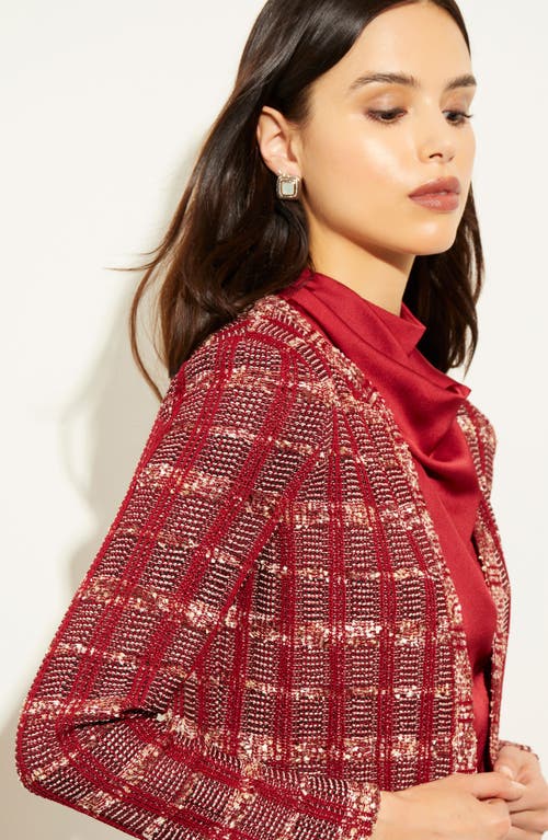 Misook Eyelash Tweed Knit Jacket In Red