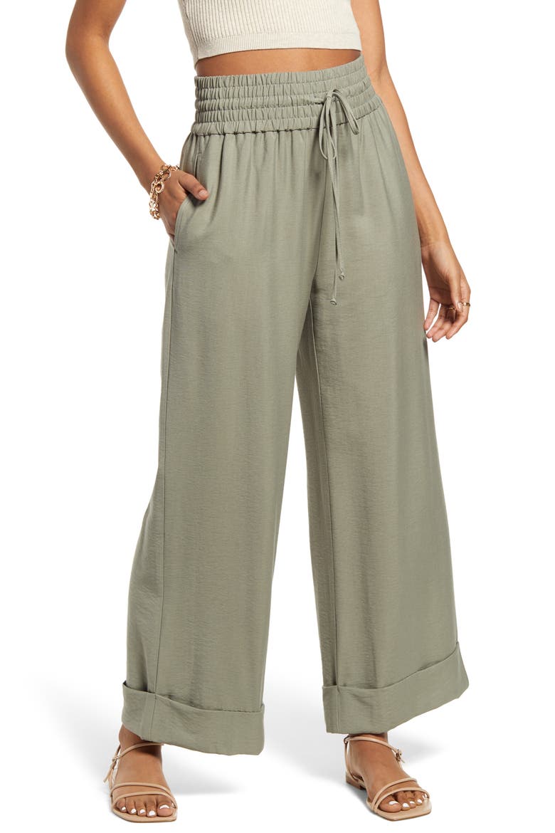 Wide Leg Pants, Main, color, GREEN VETIVER