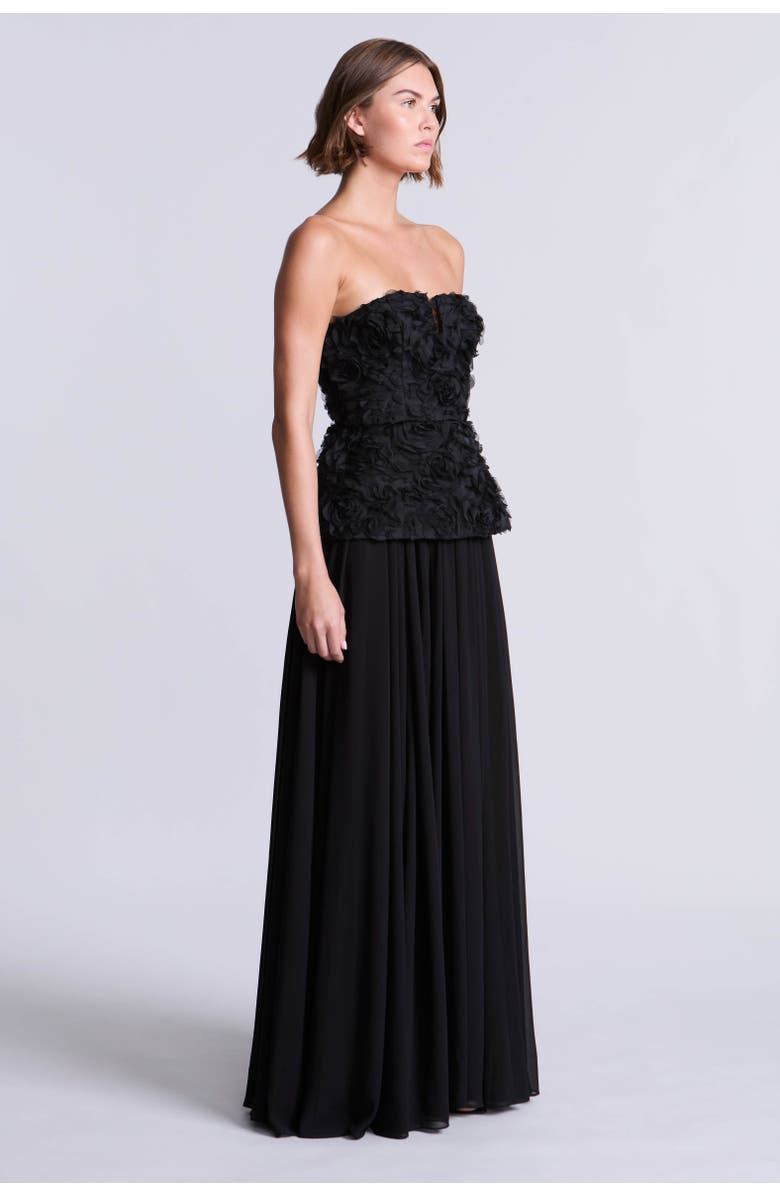 BCBGMAXAZRIA 3D Floral Gown, Alternate, color, Black