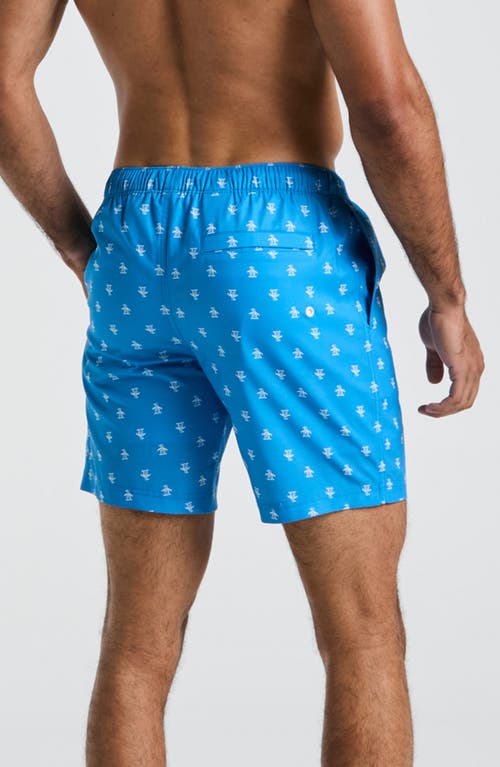 Original Penguin 7 Volley All Over Print Re-pete Swim Trunk In Blue