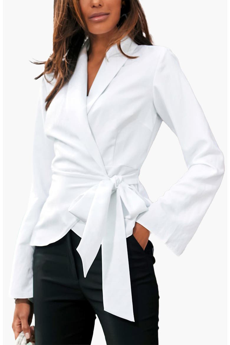 Lapel Wrap Blouse, Main, color, White