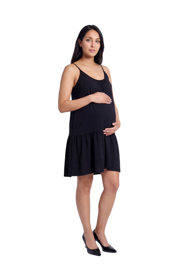 Maternity Essential Scoop Neck Spaghetti Strap Pocket A-Line Mini Dress, Alternate, color, Black