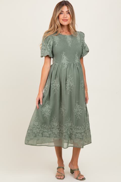 Floral Lace Smocked Midi Dress
