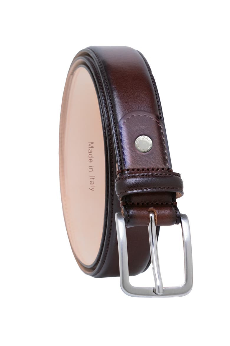Burnished handcrafted genuine leather belt, Alternate, color, Walnut