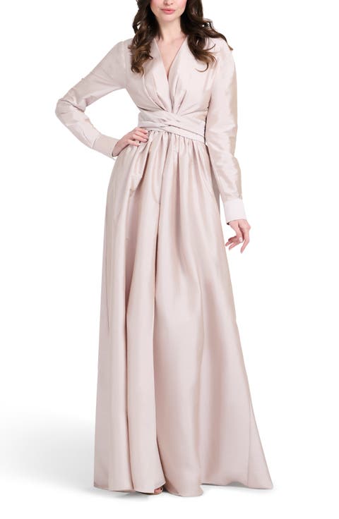 Surplice Long Sleeve Taffeta Gown