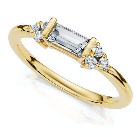 Emerald Diamond Stackable Wedding Ring Women Anniversary Band 14k Gold Lab Grown