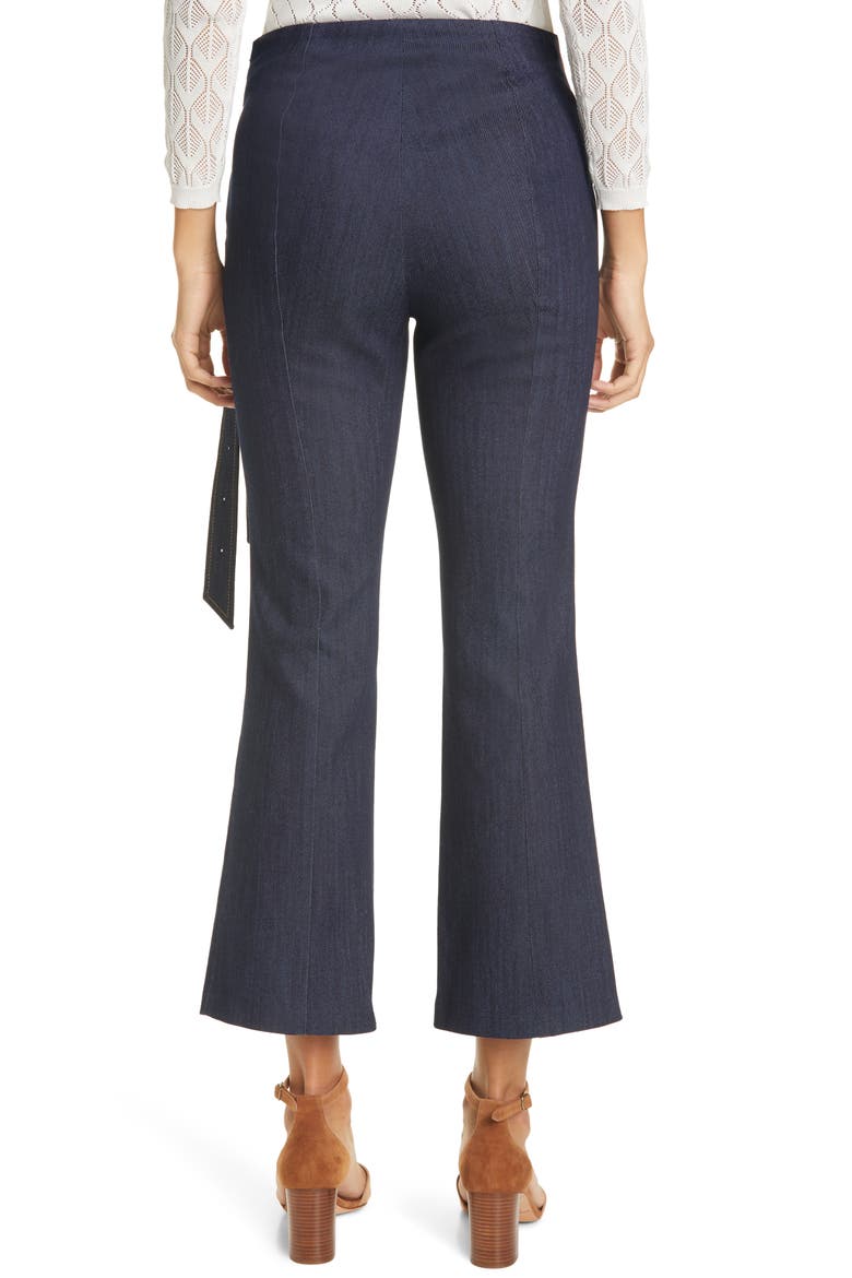 Jessi Double Belt Crop Kick Flare Denim Pants, Alternate, color, INDIGO