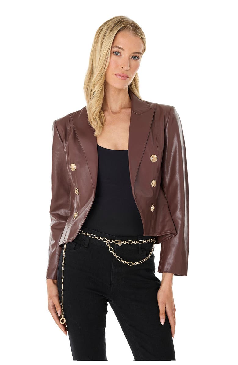The Noli Shop Gabrielle Leather Double Breasted Blazer, Alternate, color, Espresso Leather