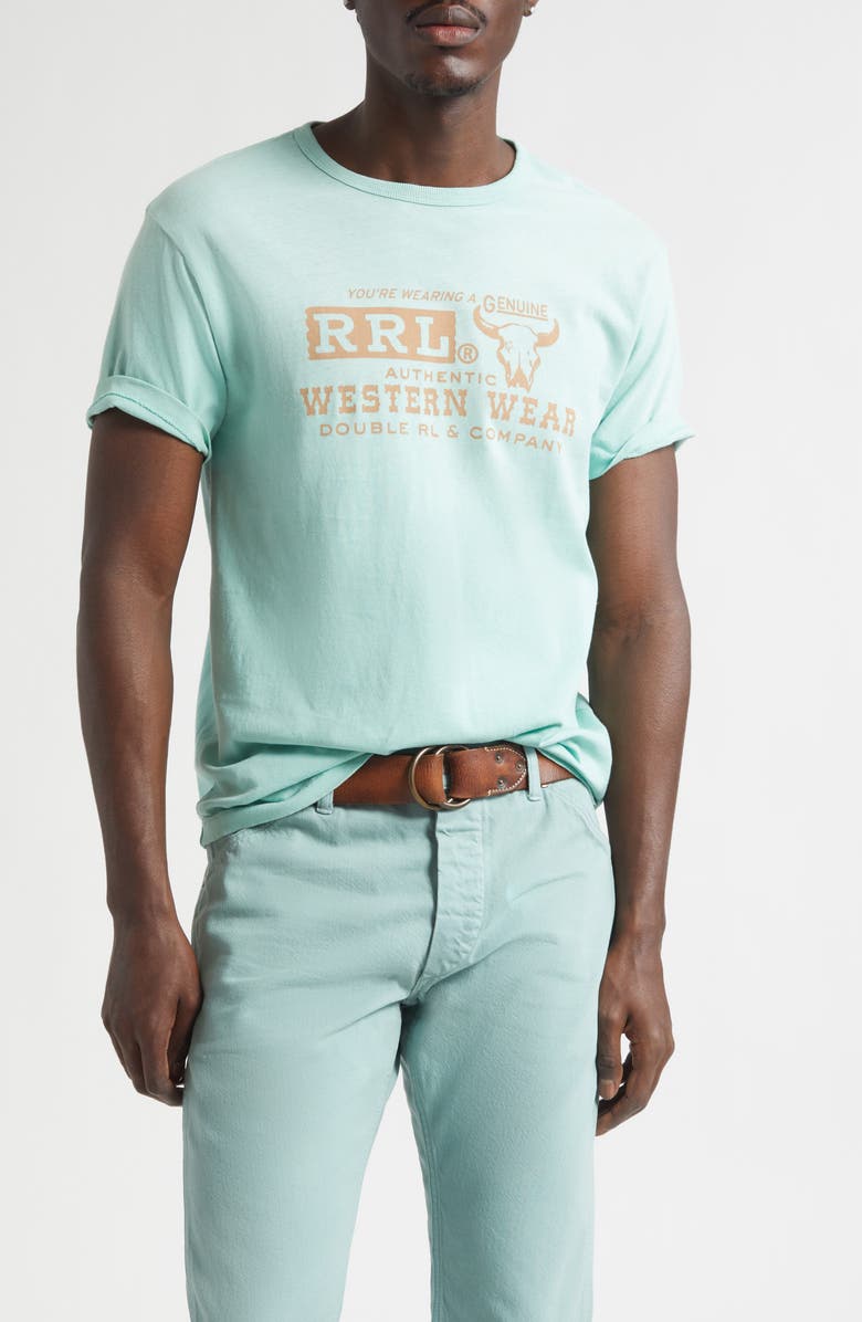 Double RL Western Cotton & Hemp Graphic T-Shirt, Main, color, Faded Turquoise