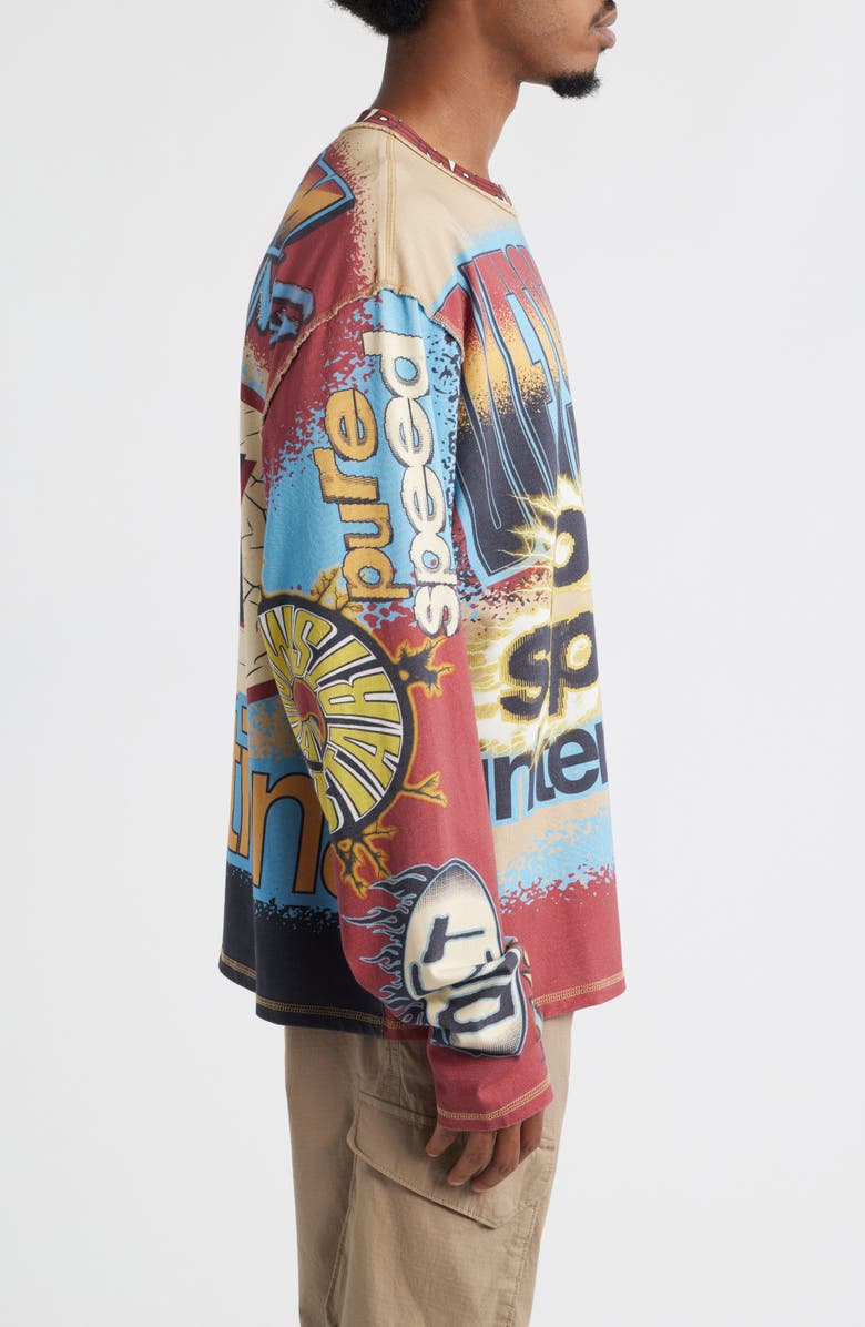 DIET STARTS MONDAY MX Racing Long Sleeve Cotton Graphic Print T-Shirt, Alternate, color, Tan/Blue/Multi