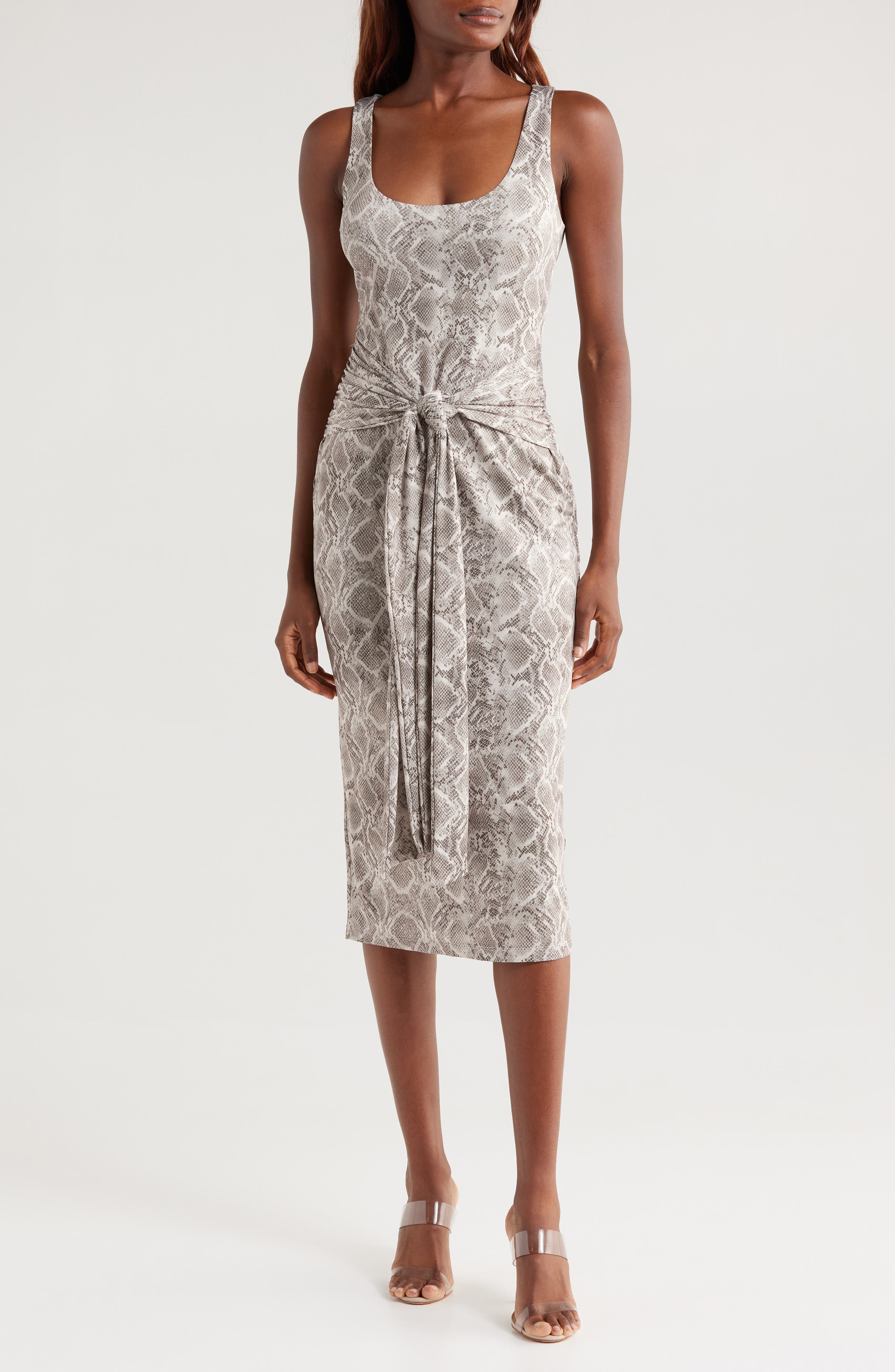 Good American Slinky Ruched Sleeveless Jersey Midi Dress