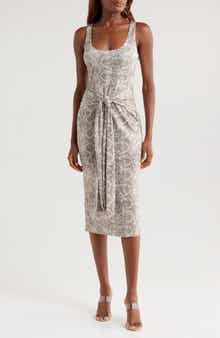 Good American Slinky Ruched Sleeveless Jersey Midi Dress