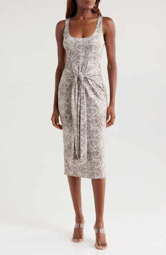 Good American Slinky Ruched Sleeveless Jersey Midi Dress