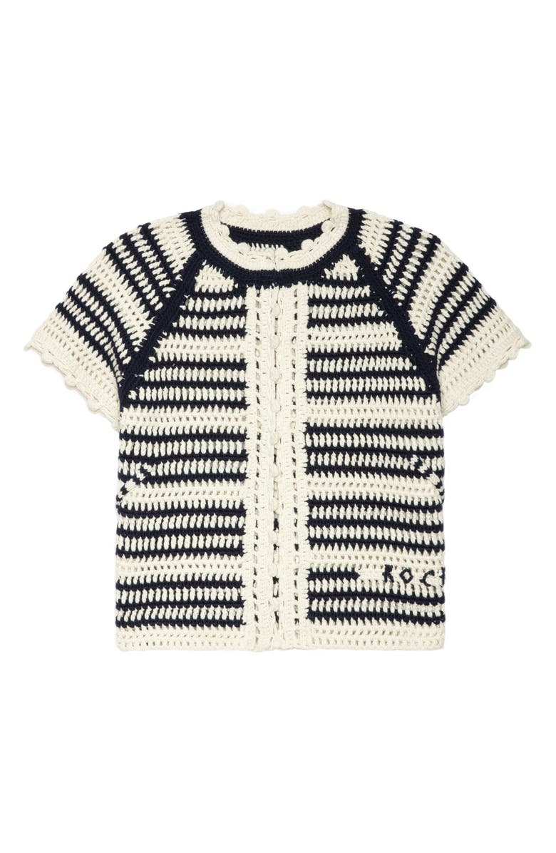 Zadig & Voltaire Zelie Stripe Open Stitch Short Sleeve Cotton Cardigan, Alternate, color,