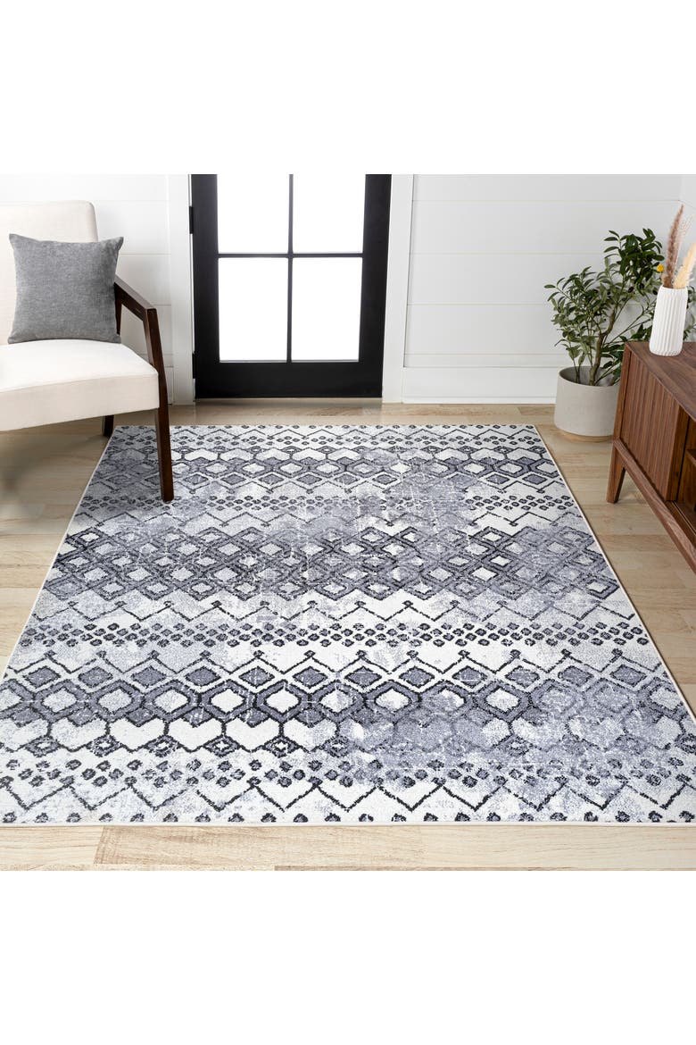 Azmar Moroccan Geometric Distressed Area Rug, Alternate, color, Ivory/Black