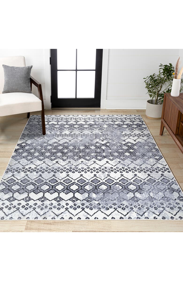 JONATHAN Y Azmar Moroccan Geometric Distressed Area Rug, Alternate, color, Ivory/Black