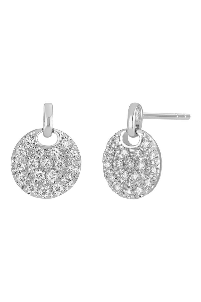 Diamond Pavé Coin Drop Earrings - 0.26 ct., Main, color, 14K WHITE GOLD