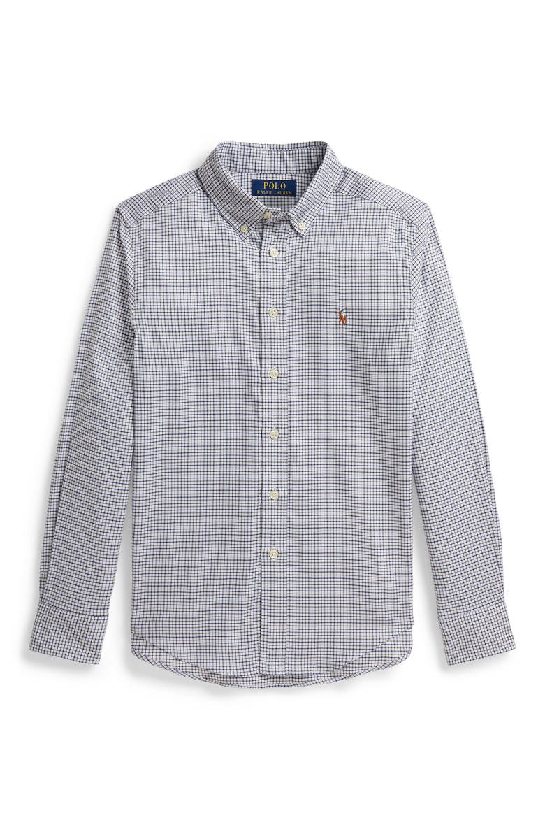 Kids' Performance Oxford Long Sleeve Button-Down Shirt, Main, color, WHITE OLIVE MULTI