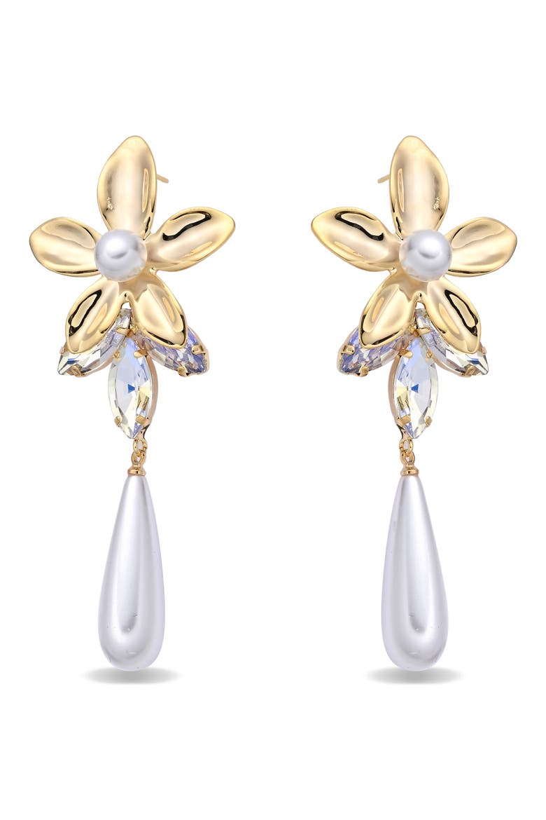 Tatiana Floral Faux Pearl Drop Earrings, Alternate, color, GOLD