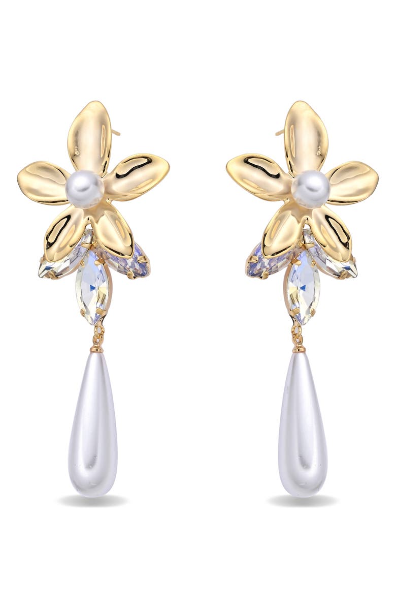 EYE CANDY LOS ANGELES Tatiana Floral Faux Pearl Drop Earrings, Alternate, color, Gold