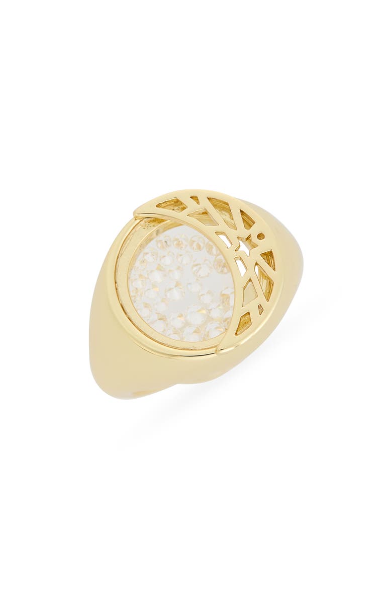 Moon Cubic Zirconia Shaker Signet Ring, Main, color, CLEAR/ GOLD