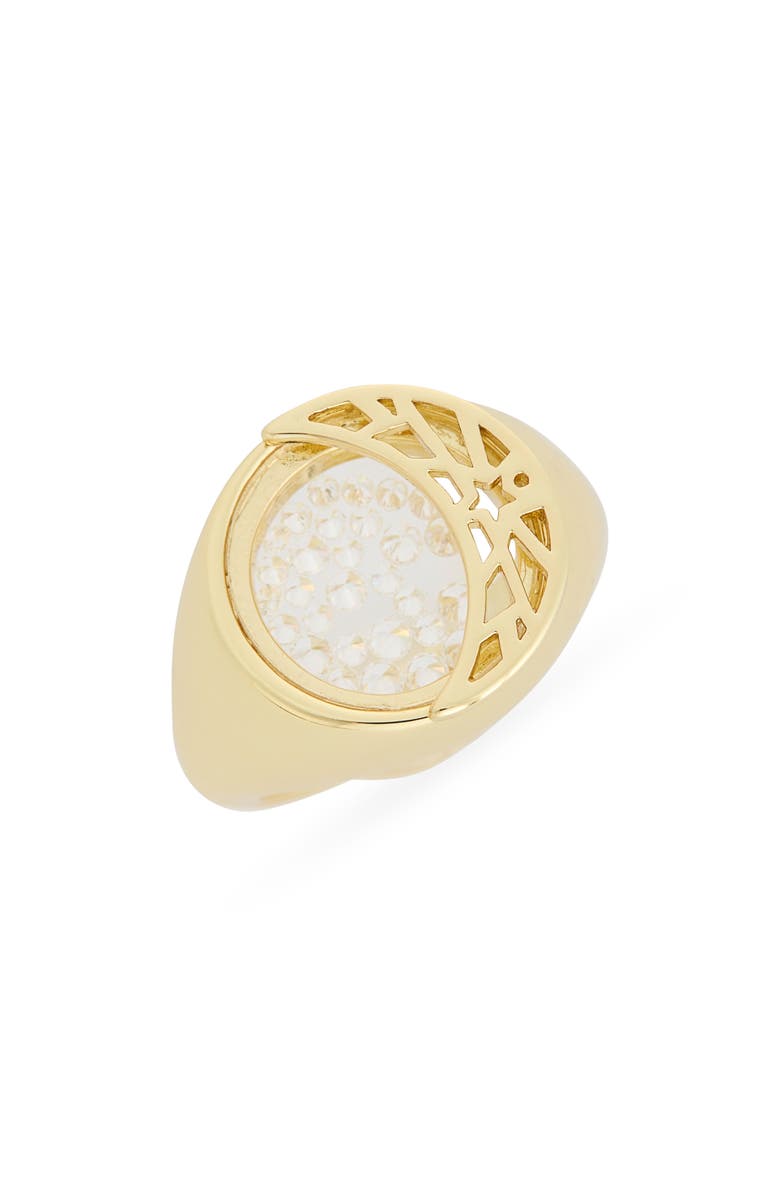 Covet Moon Cubic Zirconia Shaker Signet Ring, Main, color, Clear/ Gold