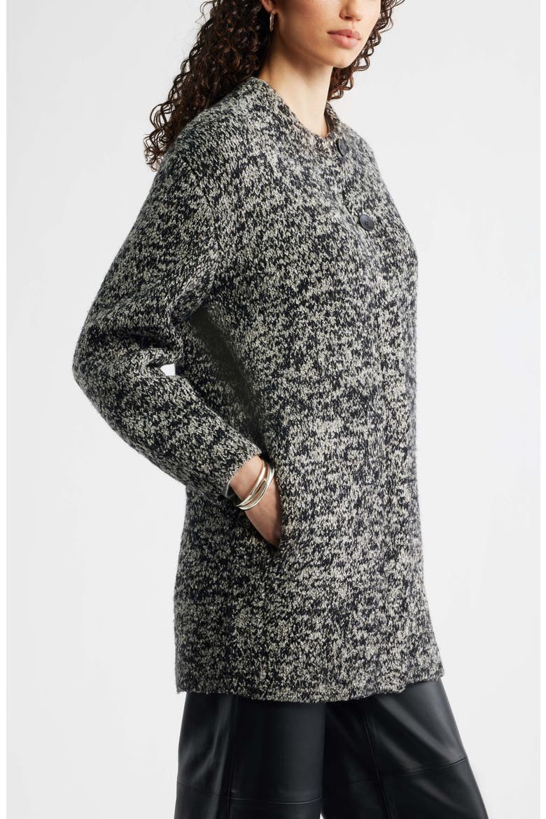 Marled Bouclé Sweater Coat, Alternate, color, BLACK-IVORY MARL