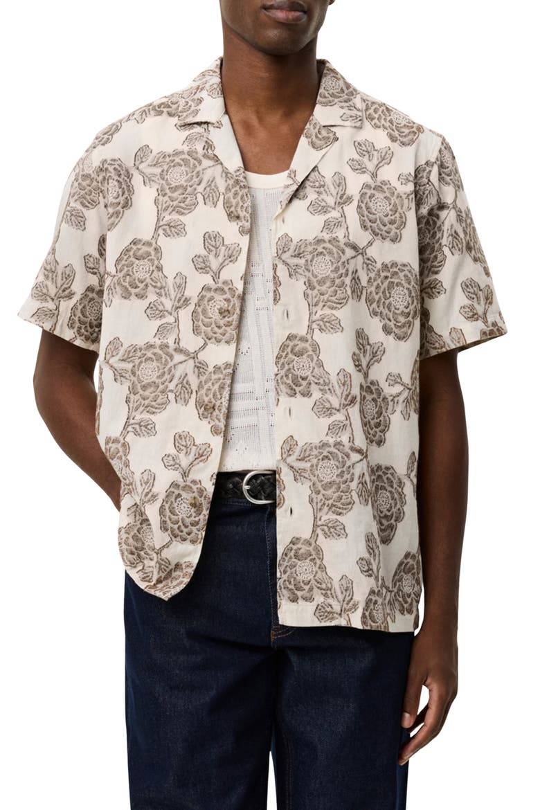 Lesley Floral Jacquard Camp Shirt, Main, color, IVORY